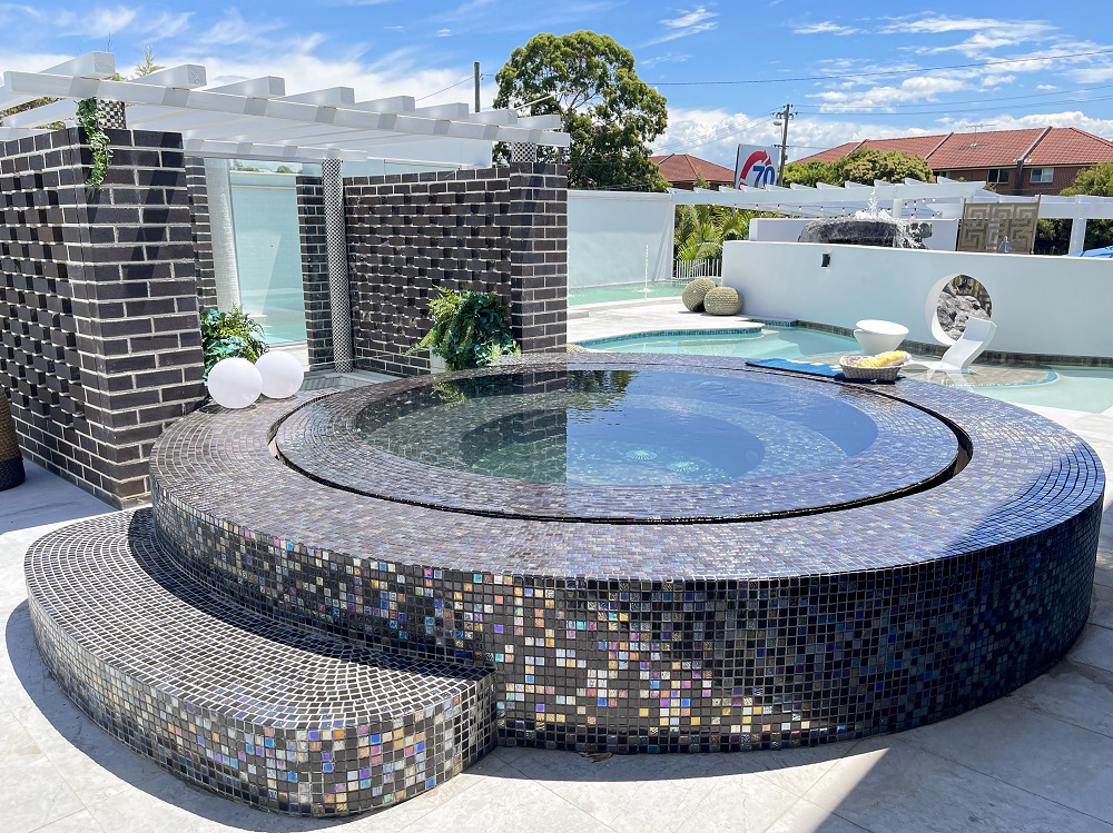 fully-tiled black circle spa