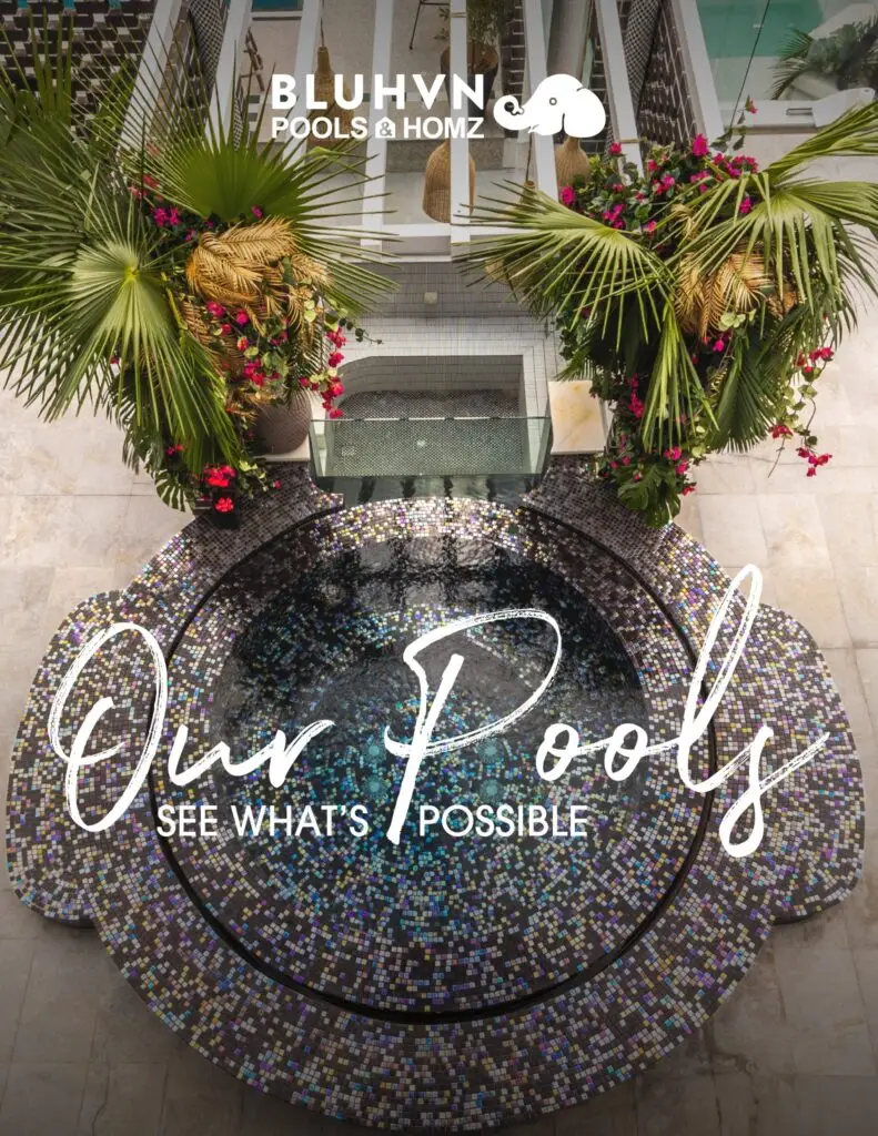 Flipbook cover featuring a modern pool design for Blue Haven Pools’ “Our Pools – See What’s Possible” guide