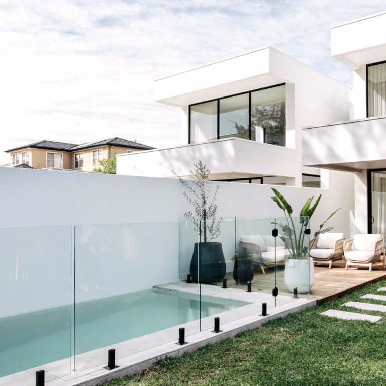 duplex pool design Sydney shared backyard modern pool layout