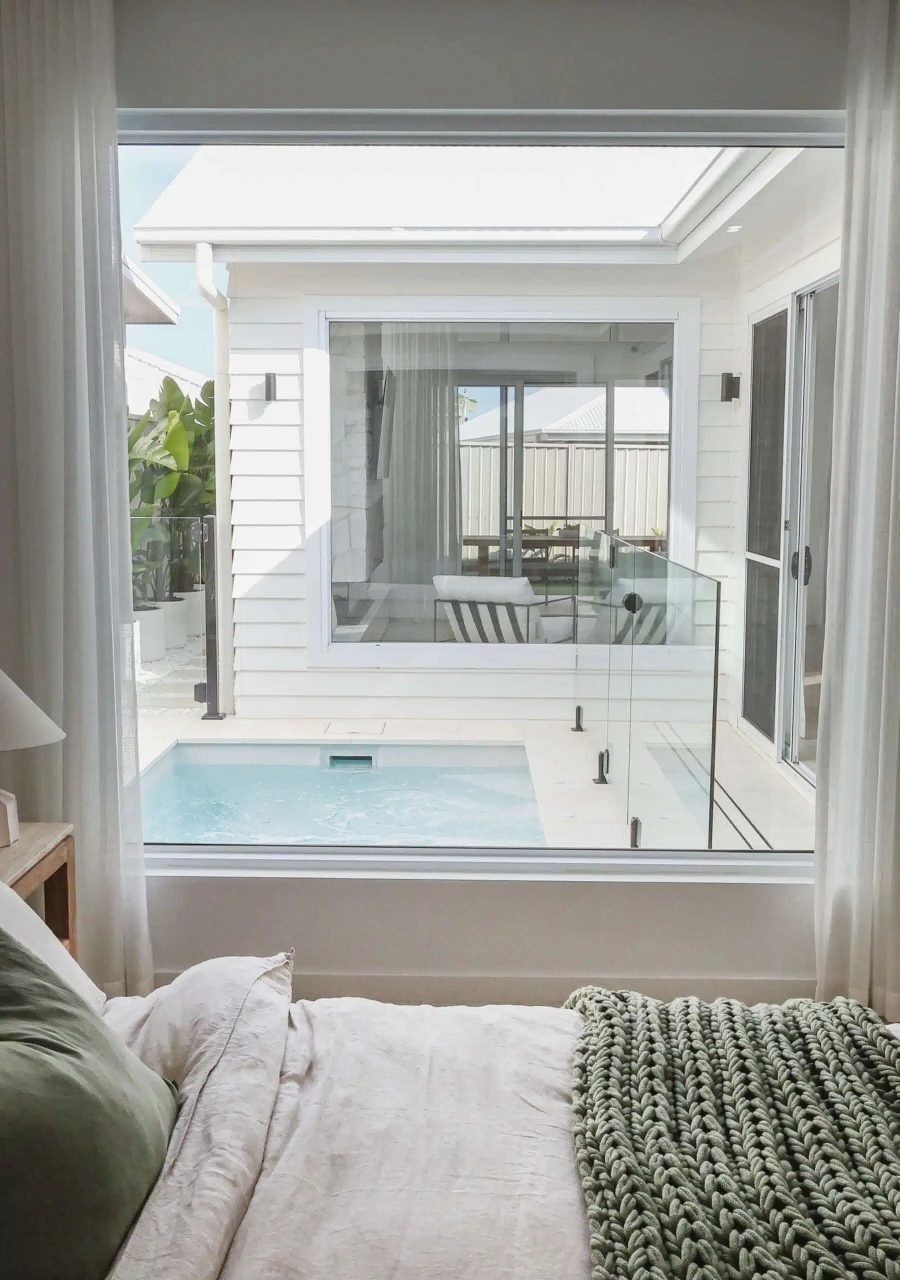 Custom concrete plunge pool built before the Byron Breeze display home at Menangle Park