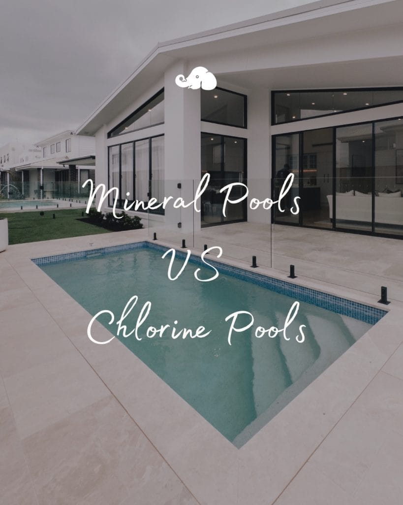 Mineral pool vs chlorine pool comparison showing modern backyard swimming pool with clear water