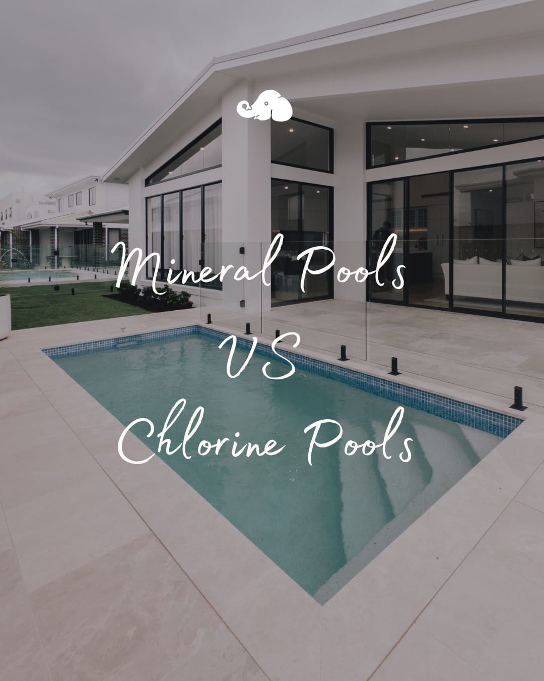 Mineral pool vs chlorine pool comparison showing modern backyard swimming pool with clear water