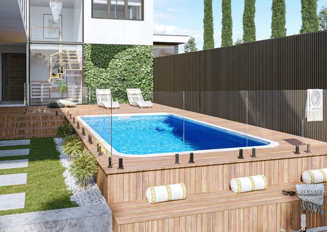 Solara fibreglass pool with timber decking