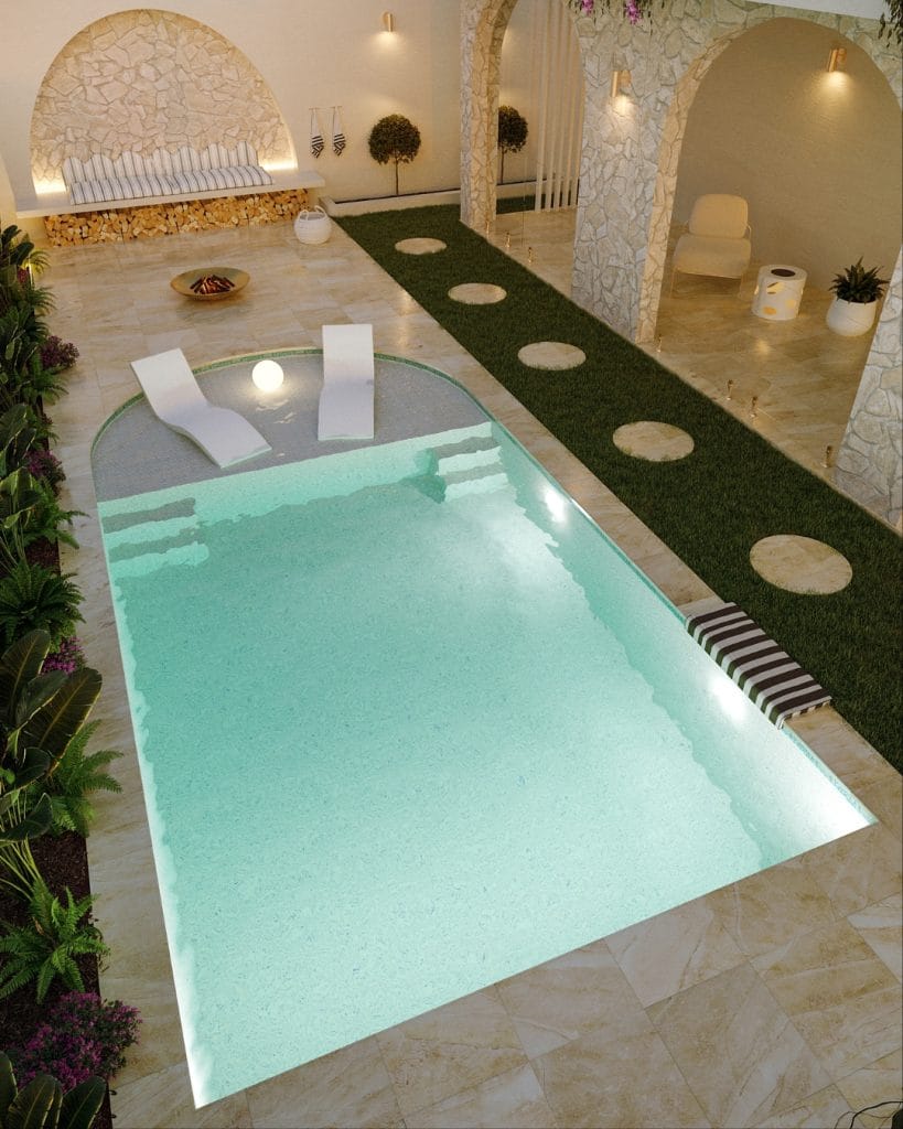 Concrete pool with wet deck and modern outdoor area