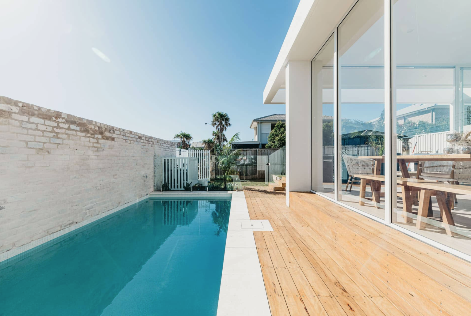 custom concrete pool Brolga NSW, rectangular concrete pool, long-line pool design, modern backyard pool