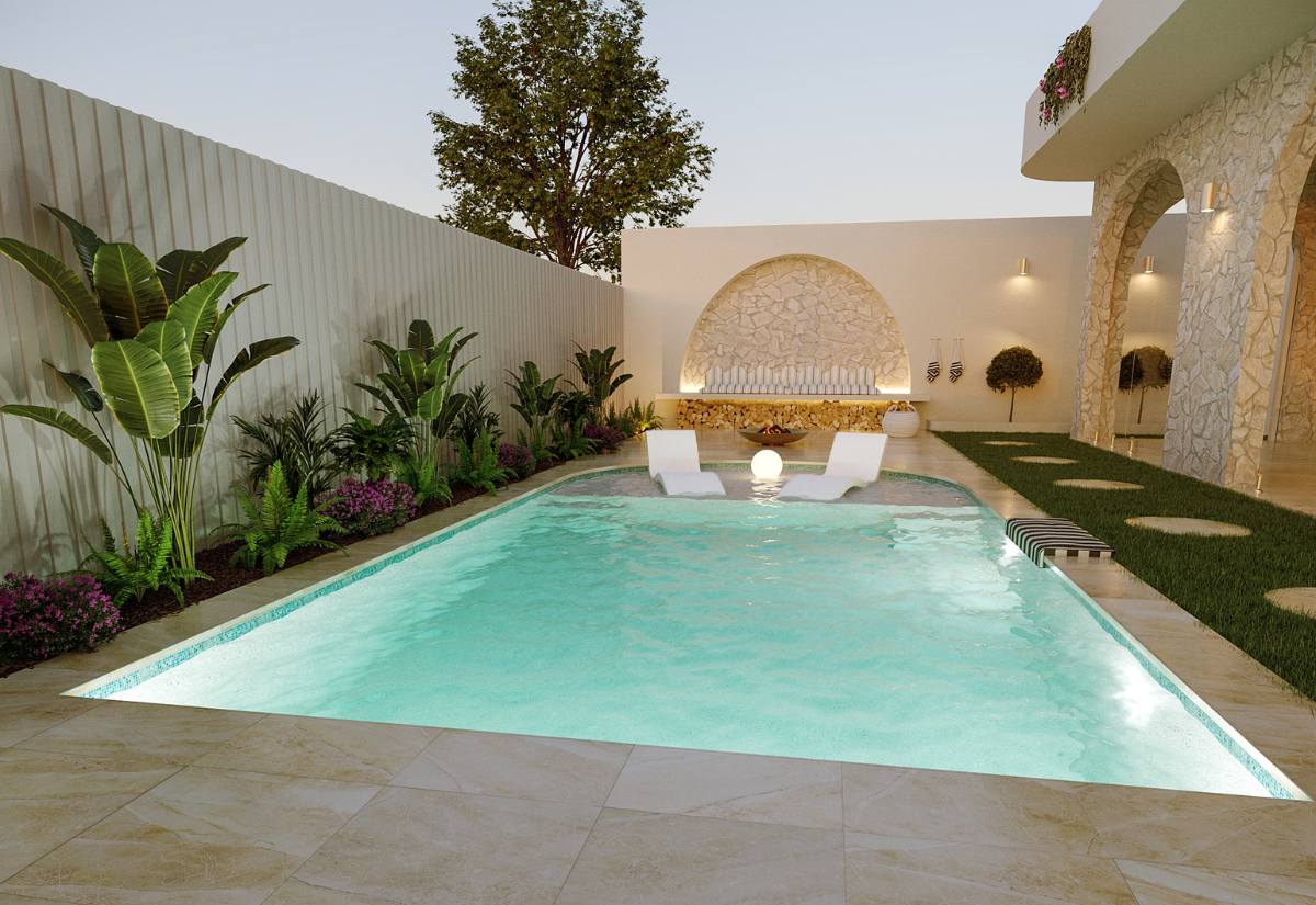 Modern fixed-price concrete pool design by Blue Haven Pools