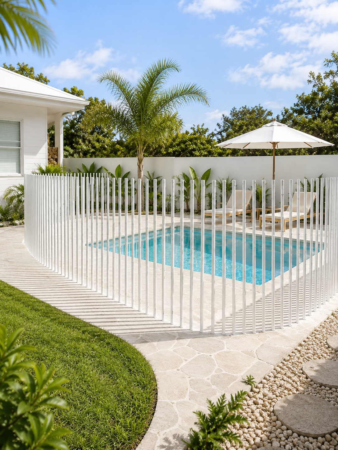Metal pool fencing around a modern Sydney backyard swimming pool by Blue Haven Pools
