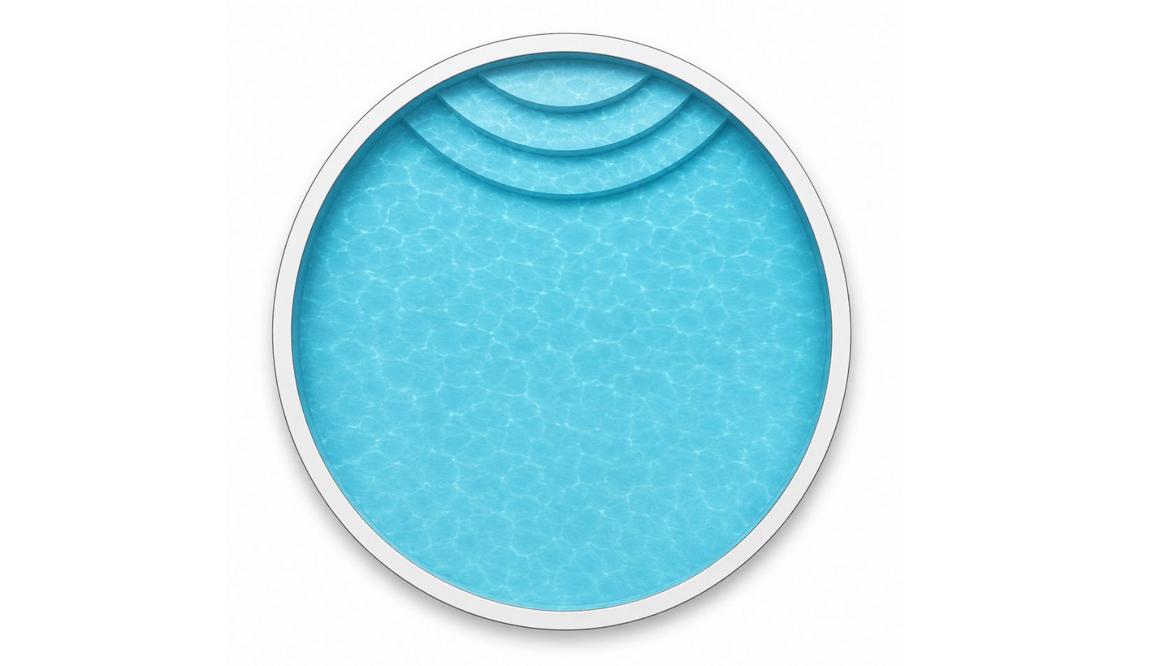 Circular concrete swimming pool with curved entry steps