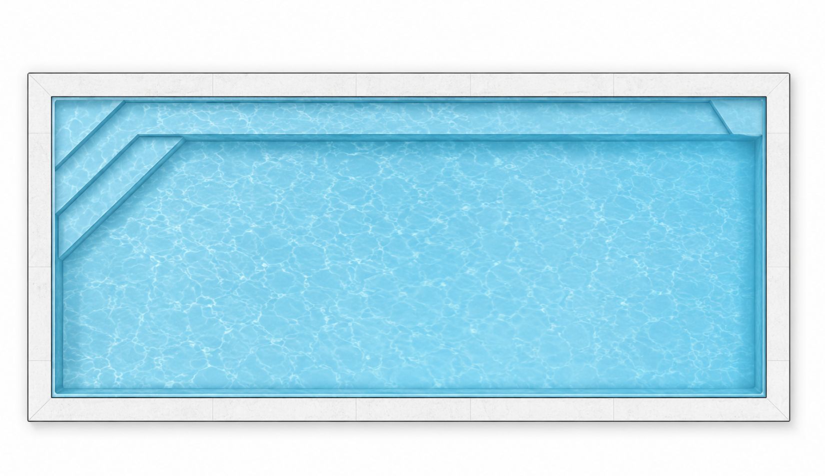 Classic concrete rectangular swimming pool with corner entry steps