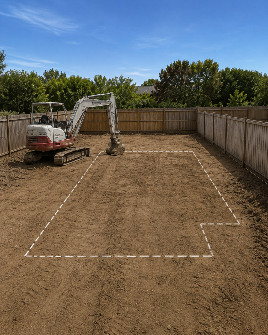 Vacant duplex block with two coordinated pool locations marked before home construction