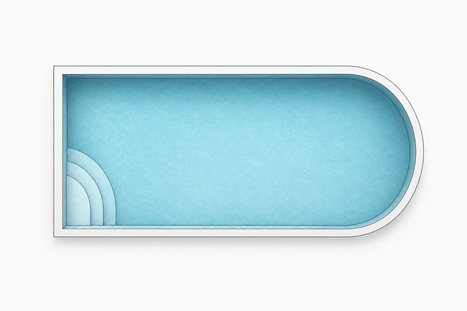 Top view plan of modern rounded concrete pool design with entry steps