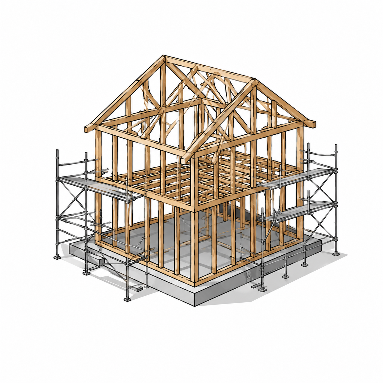 New home being constructed around the protected pool shell