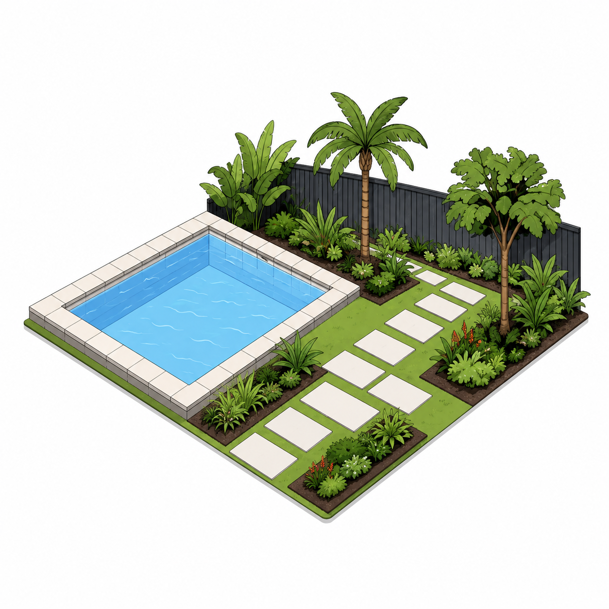 Landscaping and outdoor areas completed around the pool