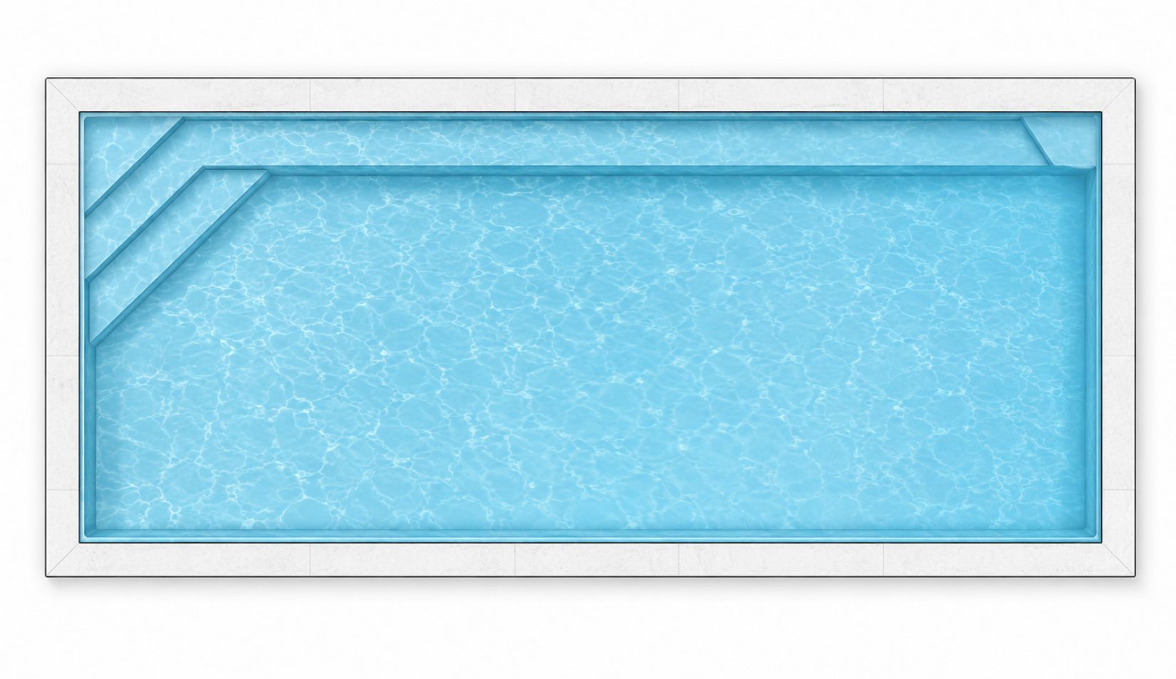 Concrete rectangular swimming pool with full-width entry steps