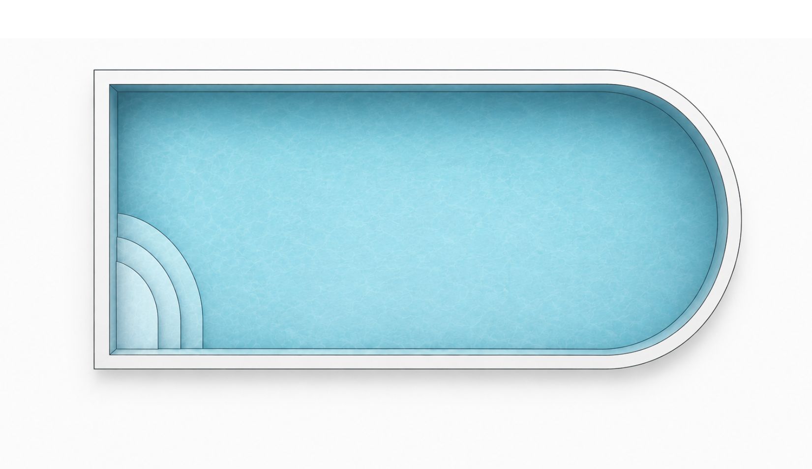 Rectangular concrete swimming pool with a rounded end
