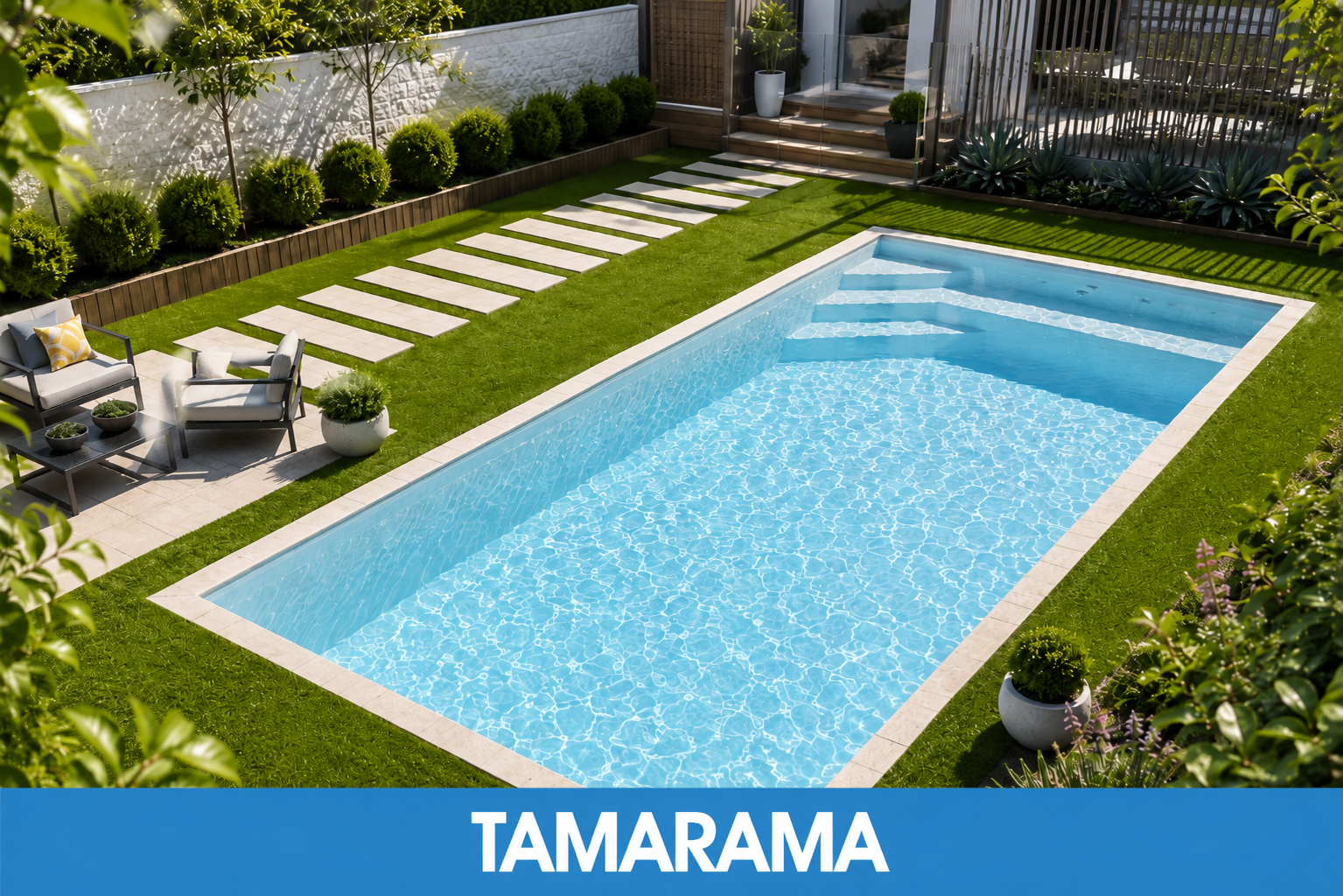 Tamarama modern backyard pool by Blue Haven Pools