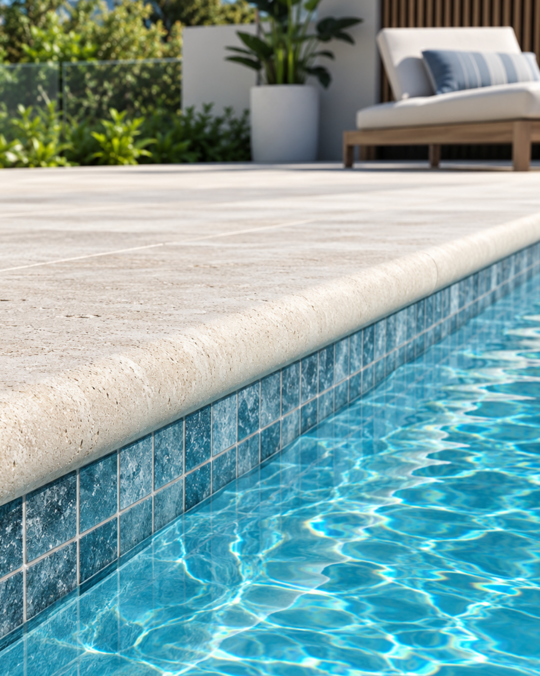 Bullnose pool coping profile with a smooth rounded front edge