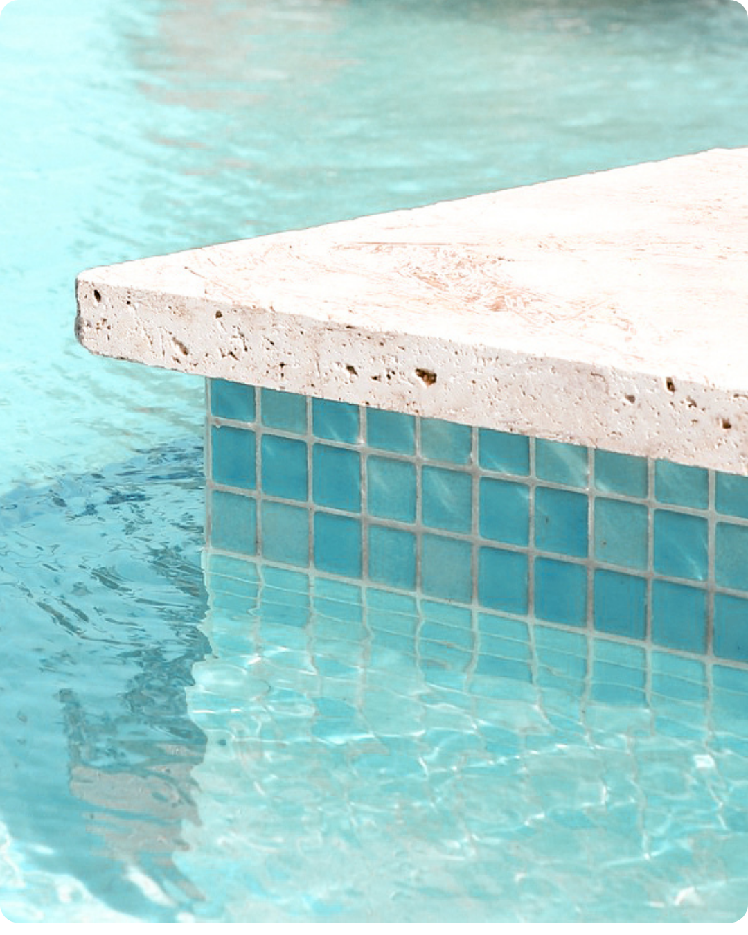 Square pool coping profile with a clean straight edge