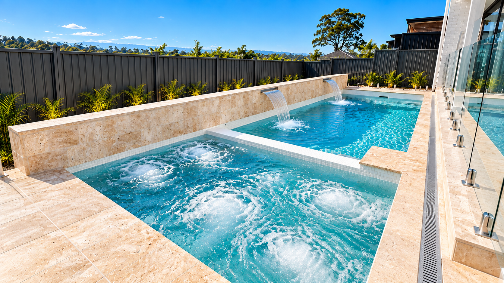 Modern backyard swimming pool designed for a South Western Sydney family home