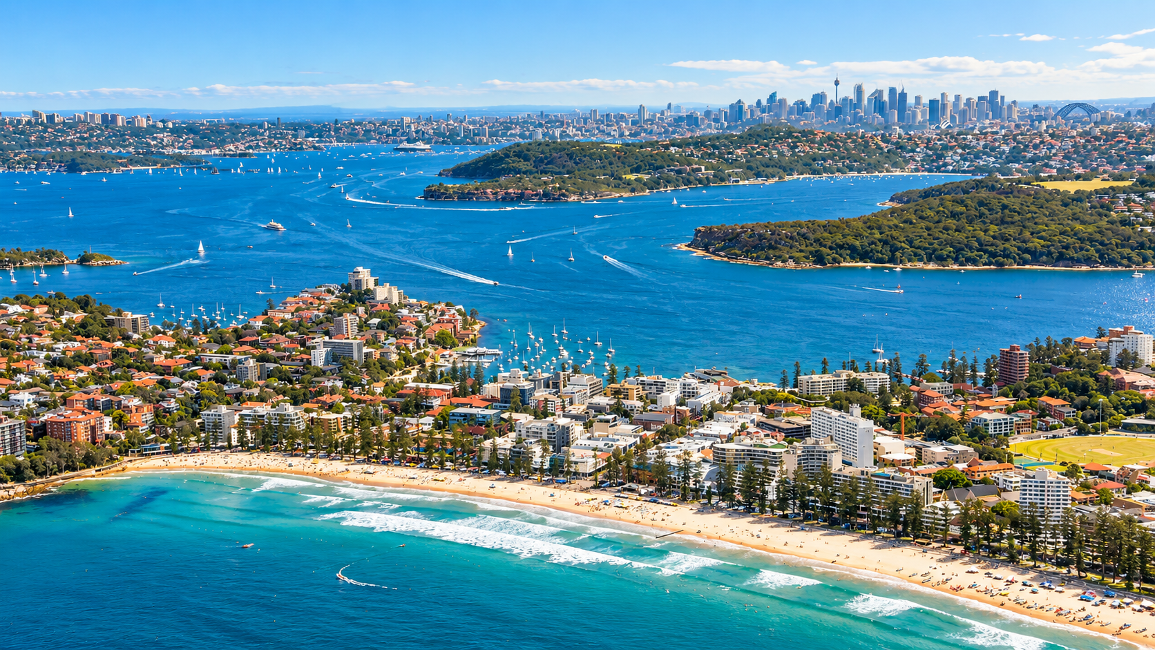Aerial coastline and coastal lifestyle on Sydney's Northern Beaches