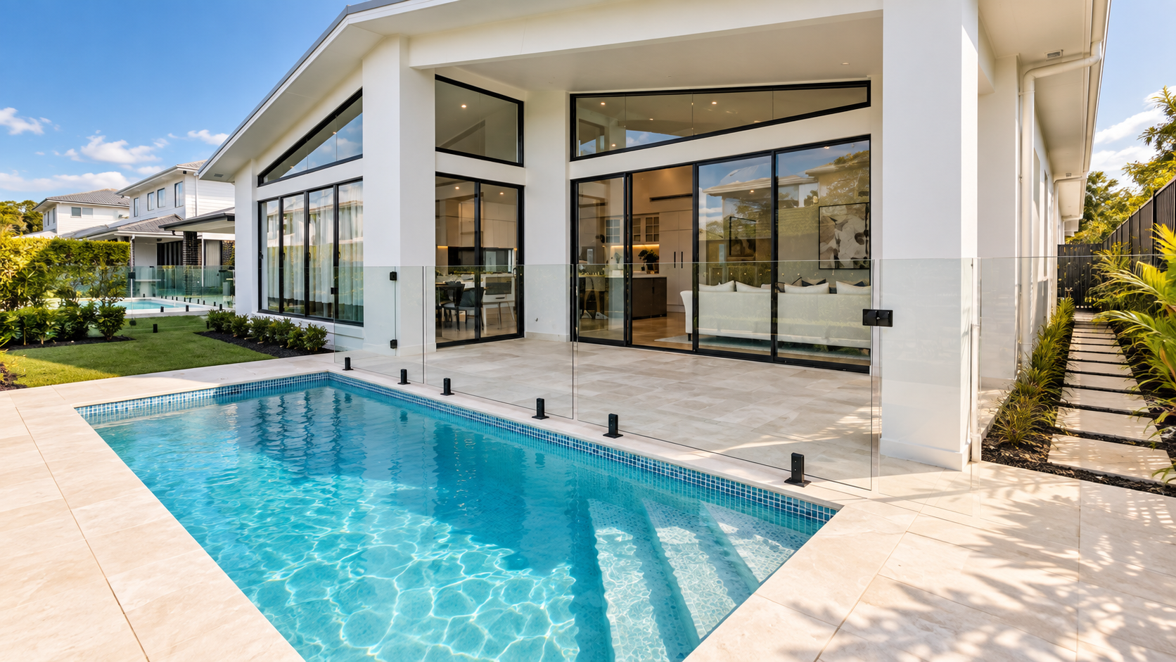 Oran Park home with a custom concrete swimming pool by Blue Haven Pools